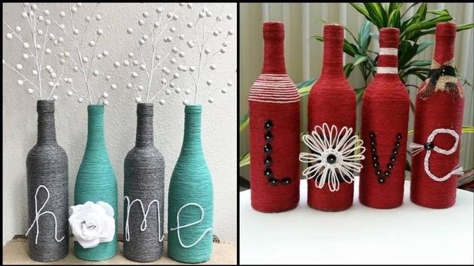 Old Wine Bottle Jute Craft Ideas For Home Decor Glass Bottle Decor