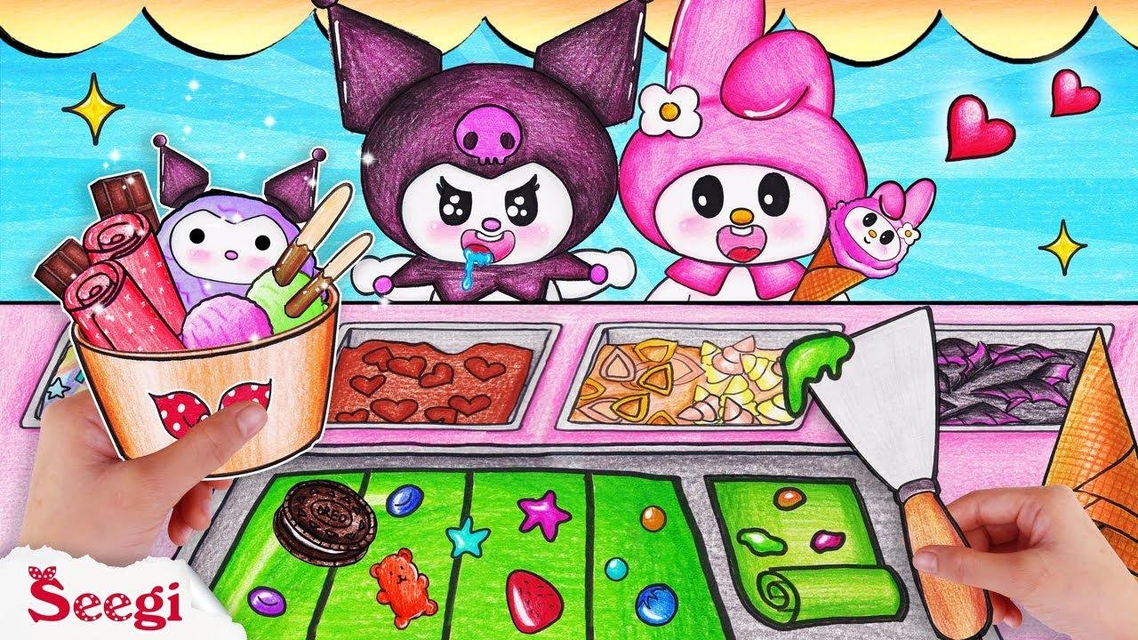 Asmr Mukbang Pink Vs Black Ice Cream Challenge Kuromi My Melody