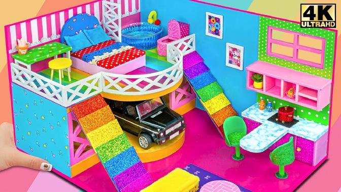 Build Miniature House have Mini Garage Inside, 2 Rainbow Slide ❤️ DIY Miniature Cardboard House