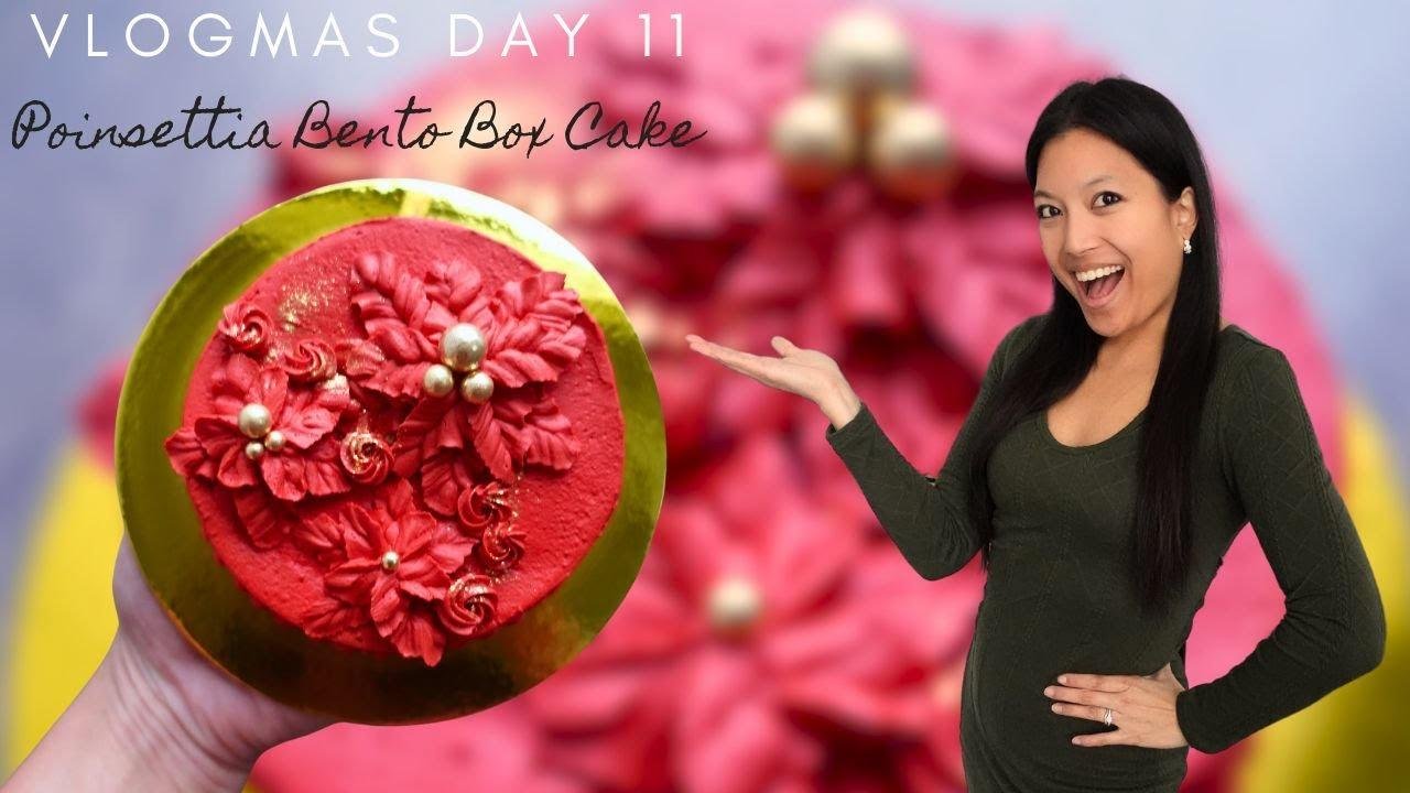 How to Make a Poinsettia Lunchbox Cake (Bento Cake) | 25 Days of Cupcake Decorating | Vlogmas Day 11