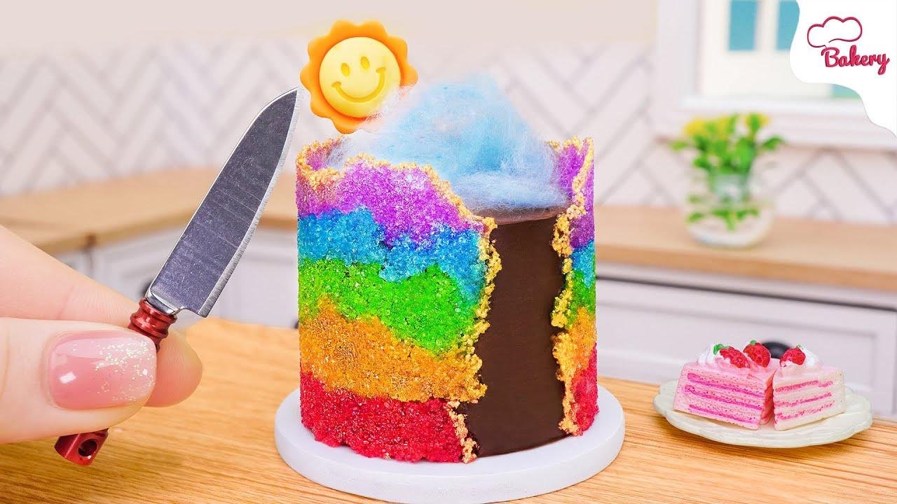 Miniature Sugar Sheet Choco Rainbow Cake 🌈 Sweet Dessert Tutorial | Mini Bakery
