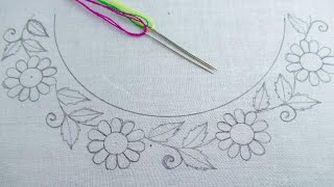 Easy Hand Embroidery Neckline Design for kurti Outstanding Flower Design Pattern Neck Tutorial