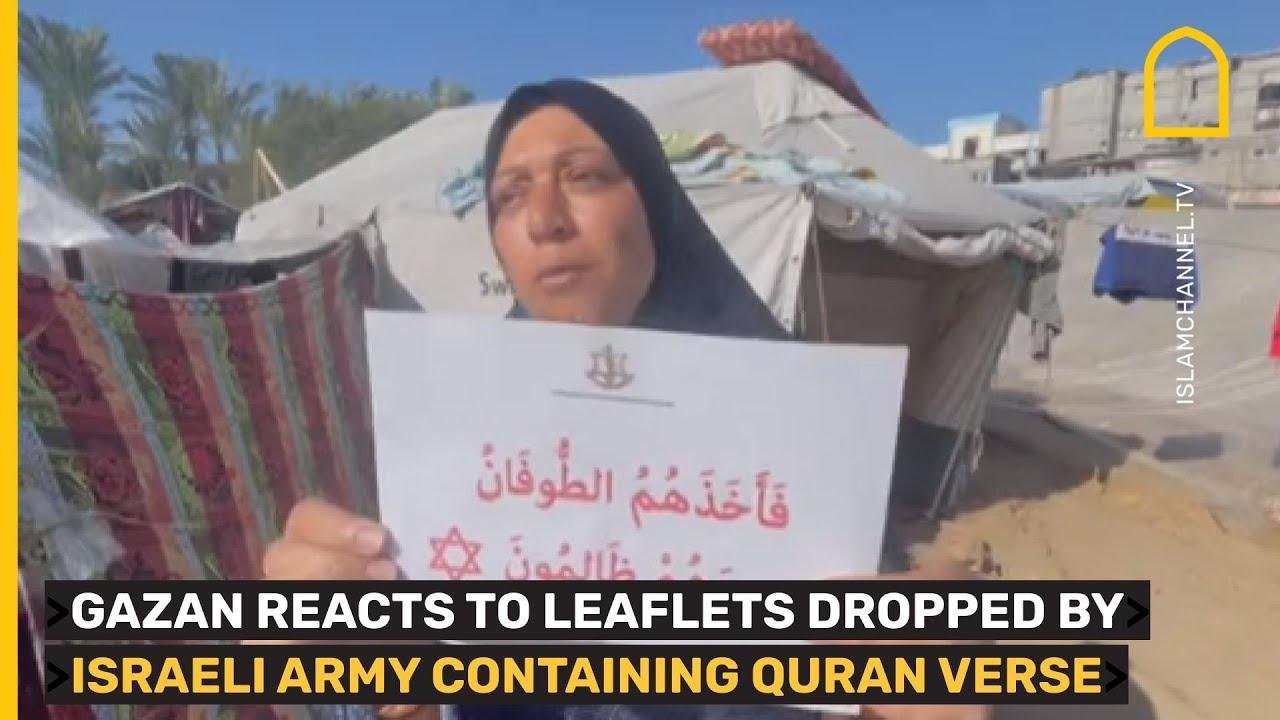 Gazan woman reacts to Israeli leaflet dropped over Khan Yunis containing a verse of the Quran