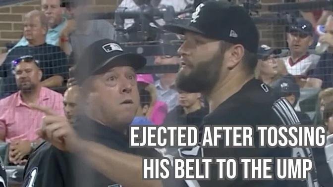 Pitcher gets ejected for tossing his belt to the ump, a breakdown