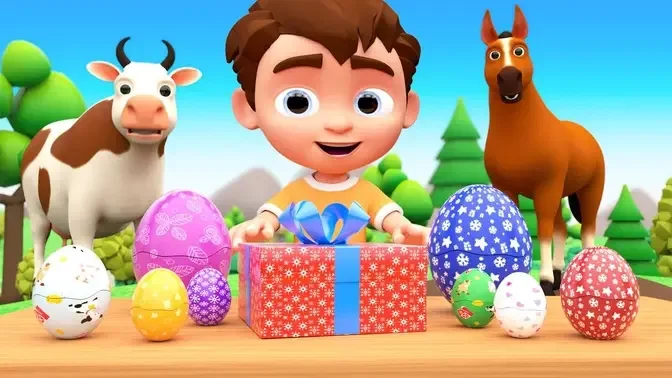 Learn Farm Animal Names with Surprise Eggs - Children Nursery Rhymes