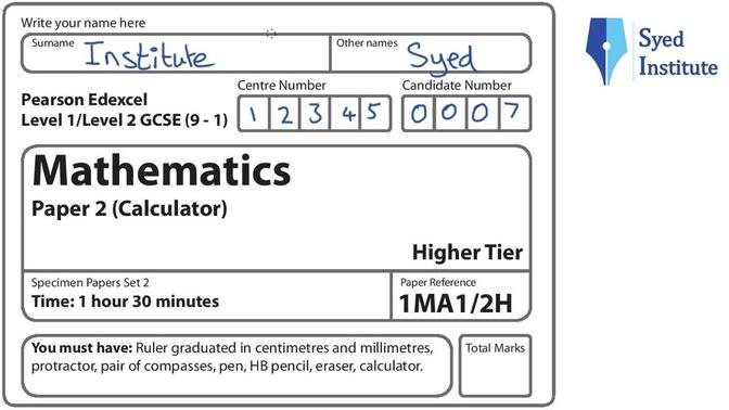 GCSE Maths 9-1 Exam Paper 2 Higher Calculator _ 1MA1_2H Specimen Set 2 ...