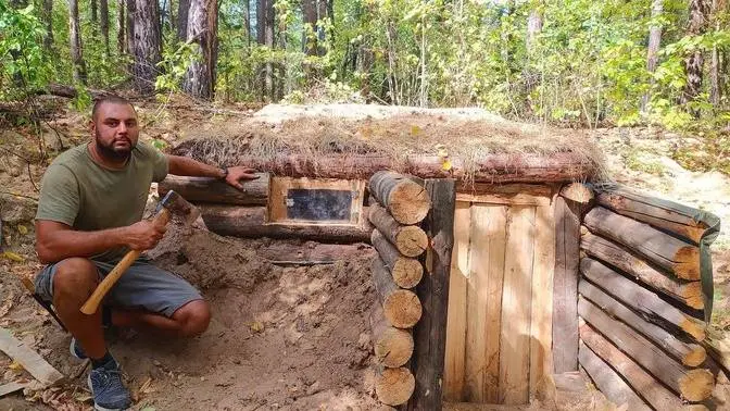 A forest bunker is waiting for snow | meat on coals | survival in the forest | a safe place DIY