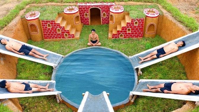 Building The Most Secret Underground House And Water Slide Around Swimming Pool Underground