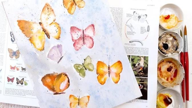 Paint Easy Pretty Watercolor Butterflies and Relax - How to Paint Butterflies Tutorial Step by Step