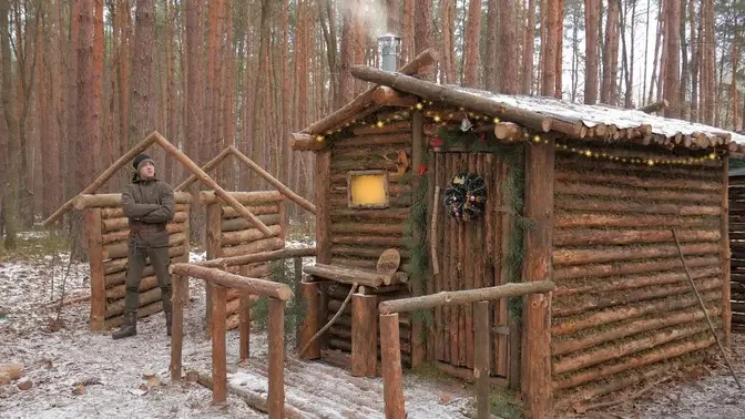 Building a Log Cabin in the Wilderness, Making a Sauna in the Forest From  Logs, Forest