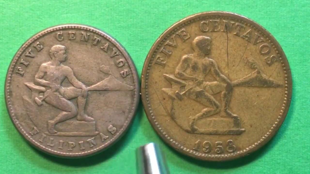 Philippine 1938 & 1958 5 Centavos Coins - Pre-Bangko Sentral Ng Pilipinas Collectible and Rare Coins
