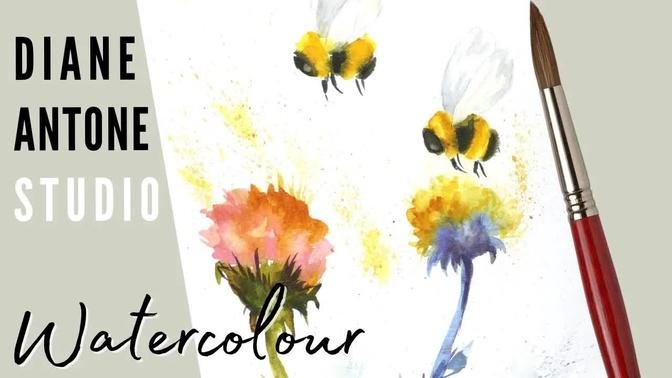 Watercolour Painting Bees and Flowers | Easy Wet in Wet Watercolour | How to Paint Loose Watercolour