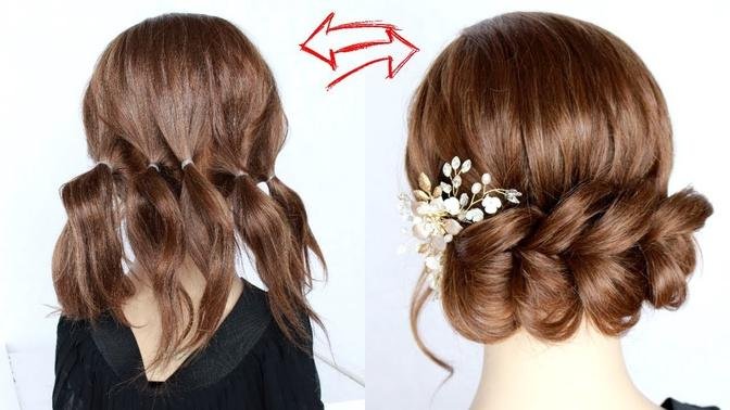 😱 3 Minute EASY UPDO with ponytails for SHORT HAIR 😱 How to: Pull Through Braid by Another Braid