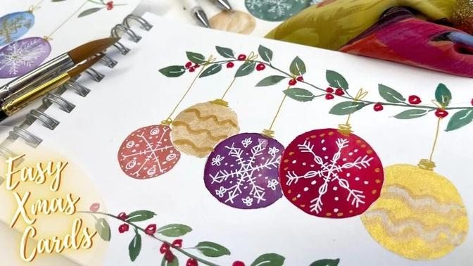 Quick and Easy Watercolor Christmas Cards - Tree Baubles with Snowflakes for all kinds of Xmas makes