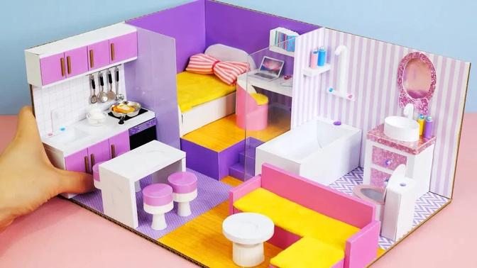 DIY Miniature Cardboard House #43 bedroom, bathroom, kitchen, living room for a family