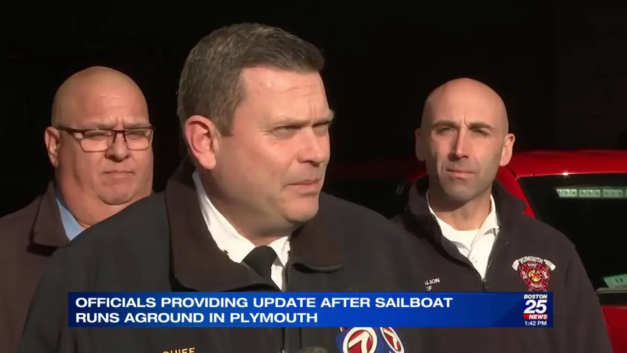 Officials providing update after sailboat runs aground in Plymouth