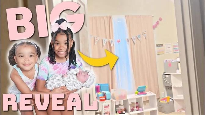 The BIG Reveal 😱 “New Baby Sister Gift” For Big Sisters • FULL Playroom MAKEOVER