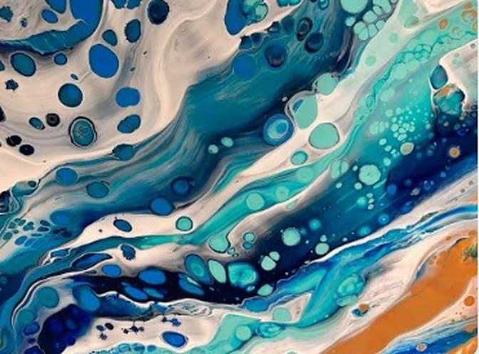 Acrylic Pour Painting: Ocean Theme With Cells Using The Simple Swipe Technique