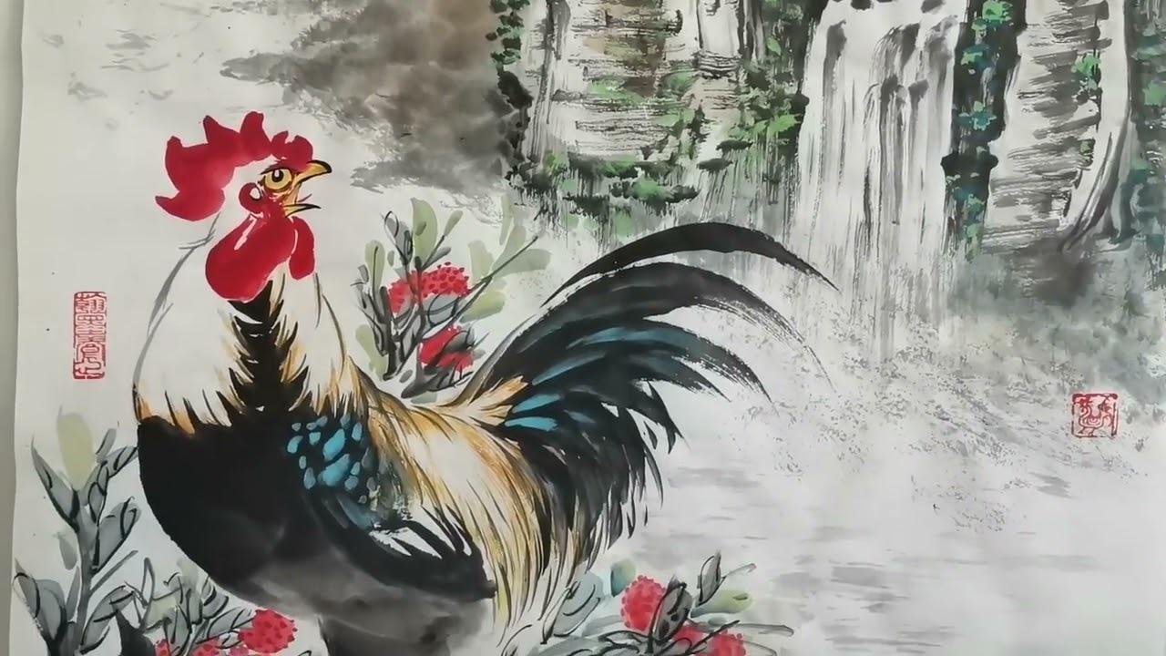 王兴民国画公鸡：大吉大利，近期国画新作品