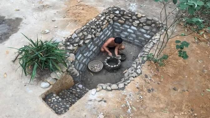 Primitive Life:Fish Pond-part2-Stone Embankment!