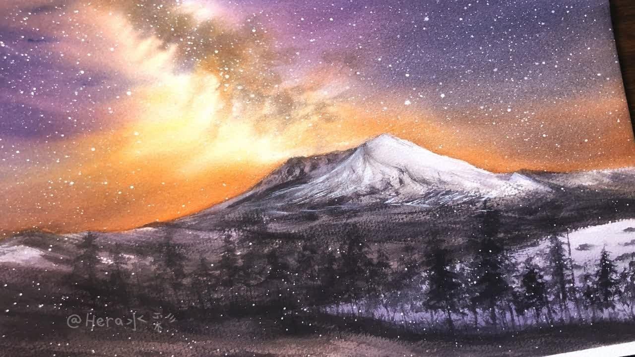 【水彩日记】当星空遇上雪山，是浪漫的碰撞
