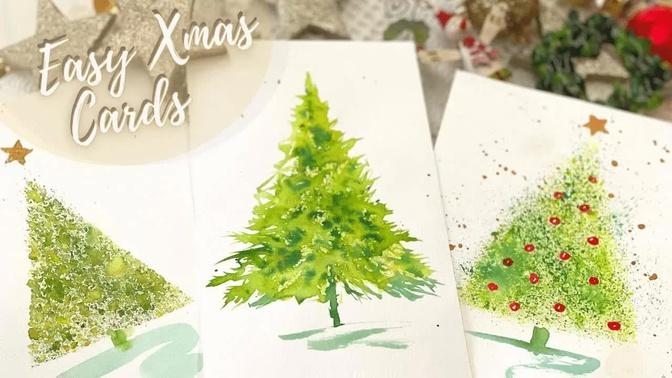 How to Paint Christmas Trees the Easy Way - Beginners Watercolor Tutorial - Quick Simple Xmas Cards