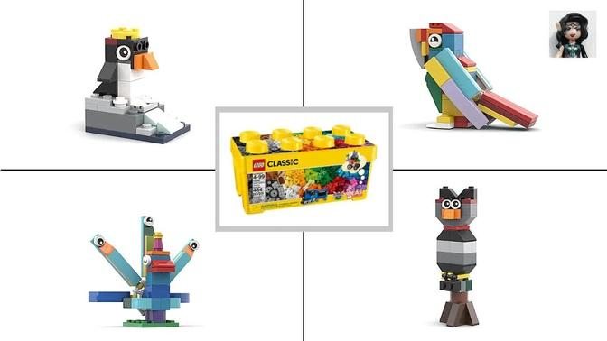 4 BIRDS Lego classic 10696 ideas How to build PENGUIN PARROT OWL PEACOCK