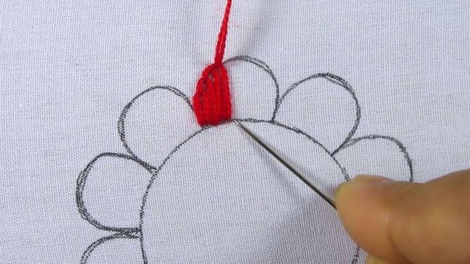 Hand Embroidery New Colourful Round Flower Embroidery Tutorial,Needle Art Flower Design With Easy Se