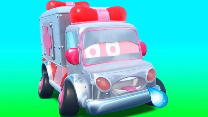 om the Tow Truck - SPRING ： CLONE AMBULANCE becomes sick - Car Cartoon for Children in Car City.