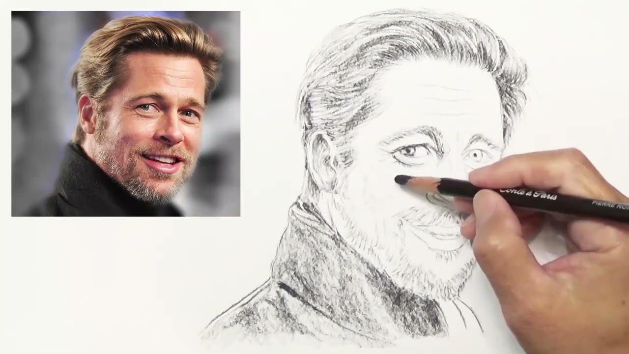 炭精笔画素描－布拉德·皮特 | 快速描绘脸部表情的素描技巧 | Sketching Brad Pitt.