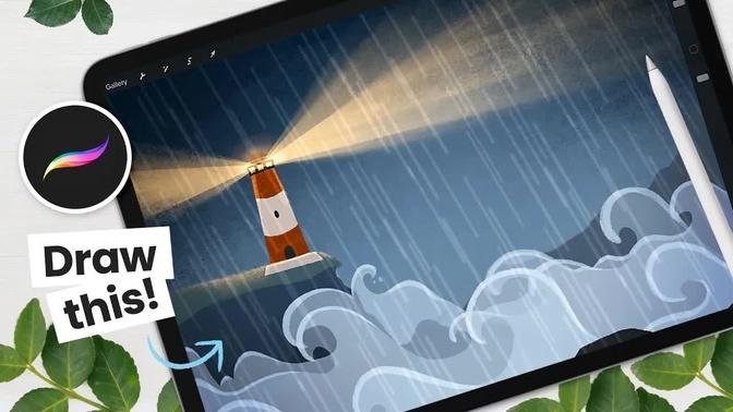 DRAW and ANIMATE a LIGHTHOUSE • Procreate Tutorial + Free Brush!