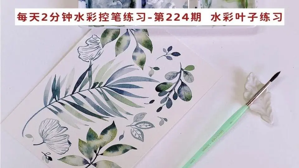每天2分钟 一起来练水彩控笔 第224期  自然系水彩叶子练习