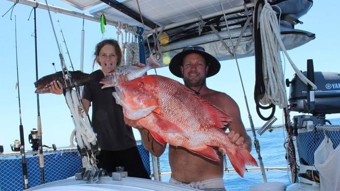 FISHING and a ROGUE wave encounter - Episode 13 (sailing Catalpa)