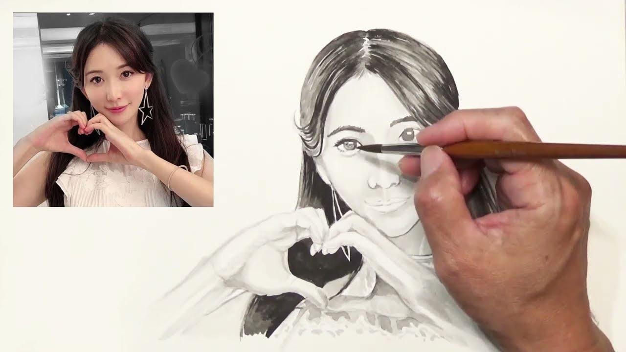 單色水彩畫素描－林志玲 | 快速描繪臉部表情 | Sketching Lin Chi-Ling.
