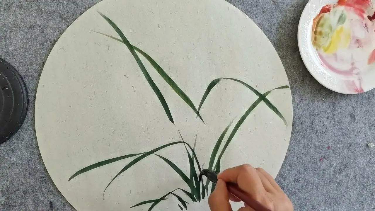 Painting art 筆斷意不斷畫蘭花葉子，提前的空位畫蘭花，不錯。