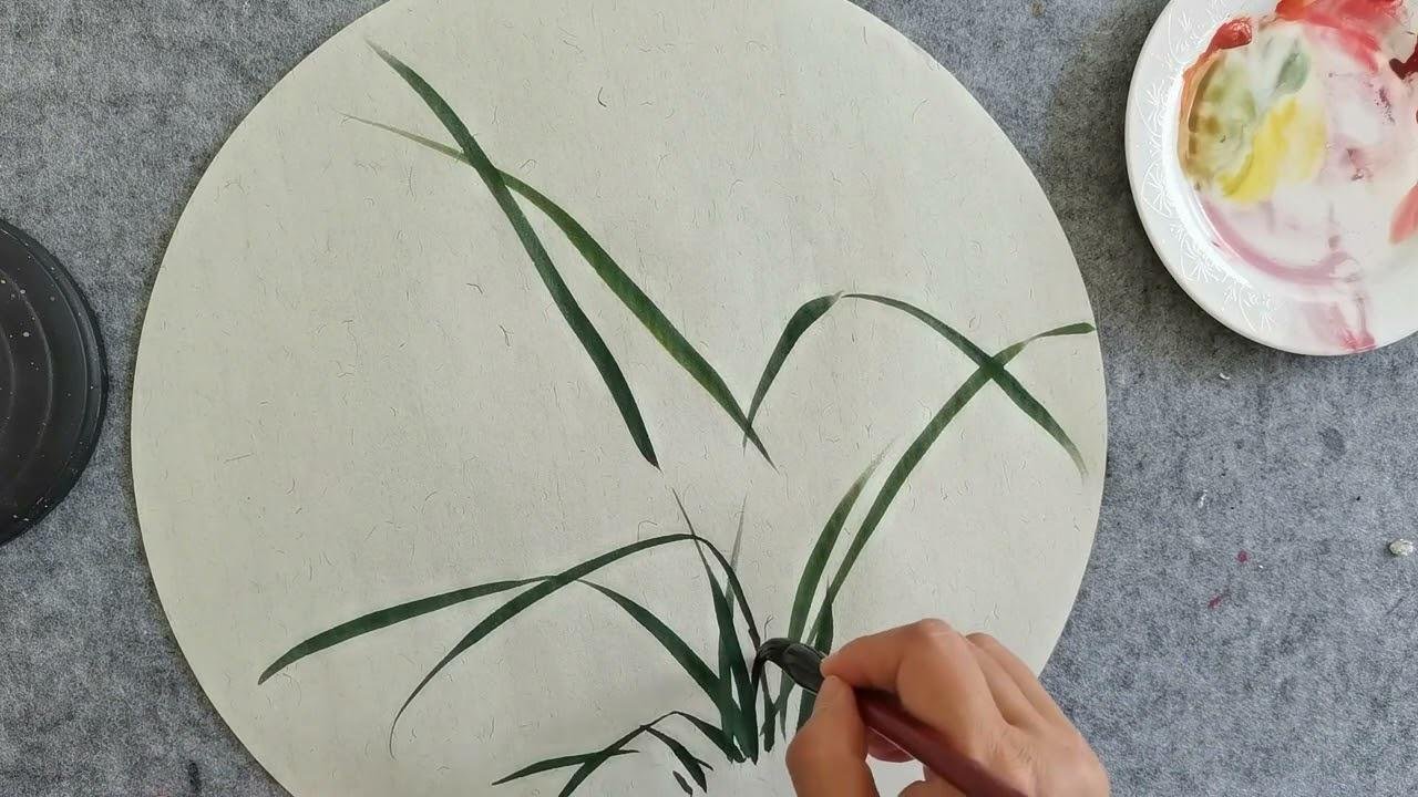 Painting art 笔断意不断画兰花叶子，提前的空位画兰花，不错。