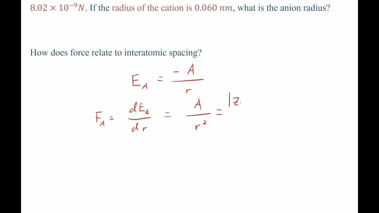 interatomic forces worked mse example problem