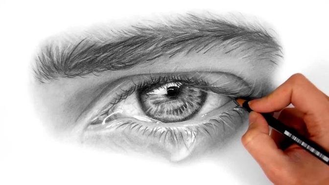 Timelapse | Drawing and shading a realistic eye with teardrop using graphite pencils | Emmy Kalia
