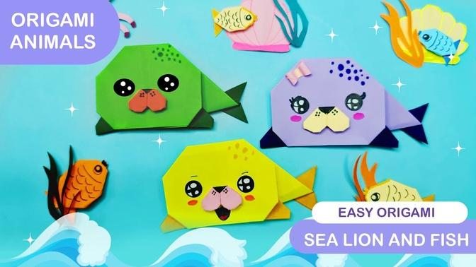 Origami Animals Easy Origami Sea Lion and Fish Fula Crafts