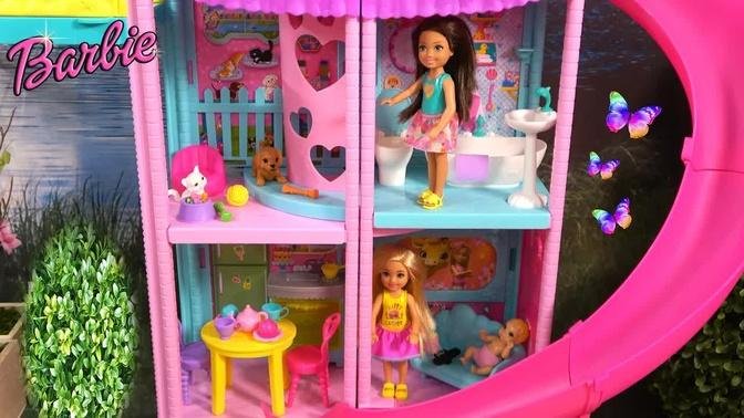 Barbie and Ken Leisure Time at Barbie’s Dream House Backyard: Barbie’s Sister Chelsea New Playhouse