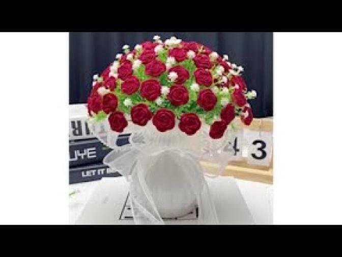 Hướng dẫn làm bình hoa hồng 66 bông, hoa hồng phủ nhung mẫu mới