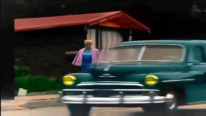 Los Angeles 1950s in color, Street Scene [60fps, Remastered] w/sound design added