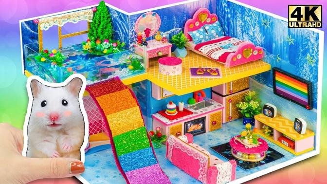 DIY Miniature Cardboard House #136 ❤️ Build Miniature Villa has Swimming Pools and Slide for Hamster