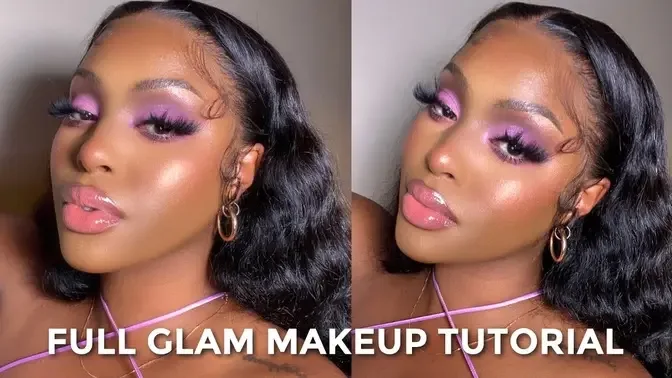 Glam Makeup Tutorial -- Purple Eyeshadow + New Method + The Hair