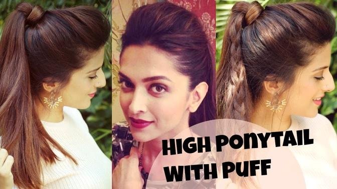 3 EASY Everyday High Ponytail Hairstyles With Puff For School, College, Work _ Deepika Padukone.