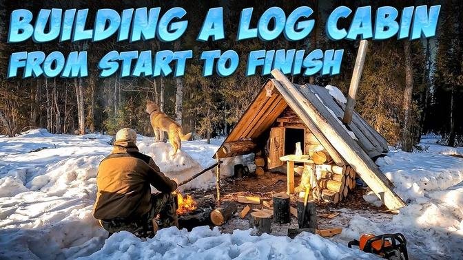 BUILDING A TINY OFF GRID LOG CABIN. LIFE IN IT_TIME LAPSE. Bushcraft.