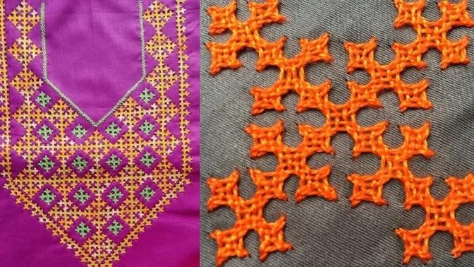 Hand Embroidery Gujarati stitc neckline designs|| Sindhi work designs||Beautiful Kutch work