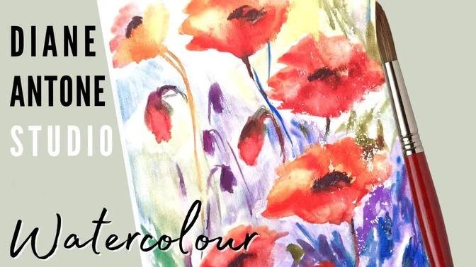 Watercolor on Canvas Poppies - how to paint beautiful flowers on canvas using ordinary watercolour￼