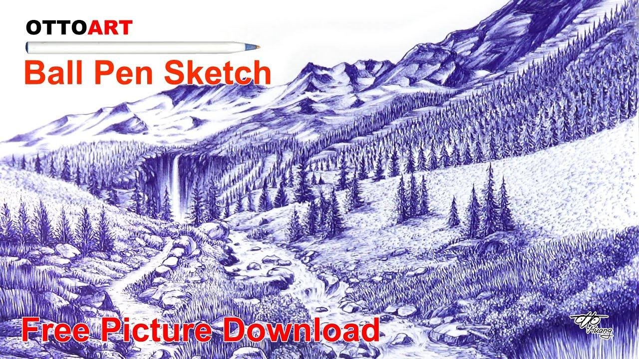 ✏️ Draw landscape Sketch with Ball Pen-圓珠筆素描畫山水風景（2）