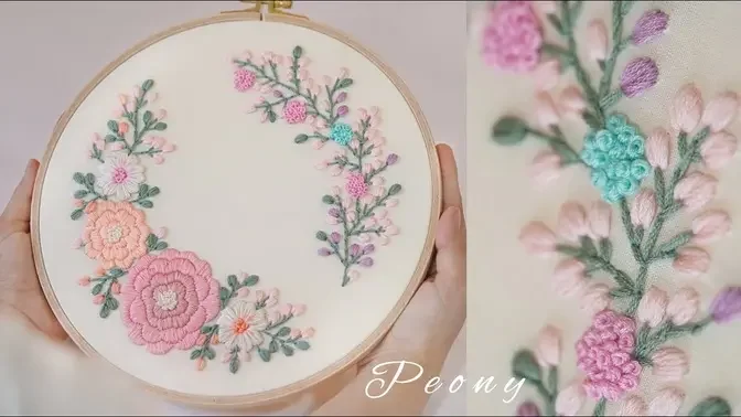 Peony/Embroidery tutorial/PDF pattern